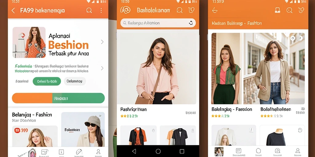 Antarmuka aplikasi FA99 yang menarik dan user-friendly untuk belanja fashion.