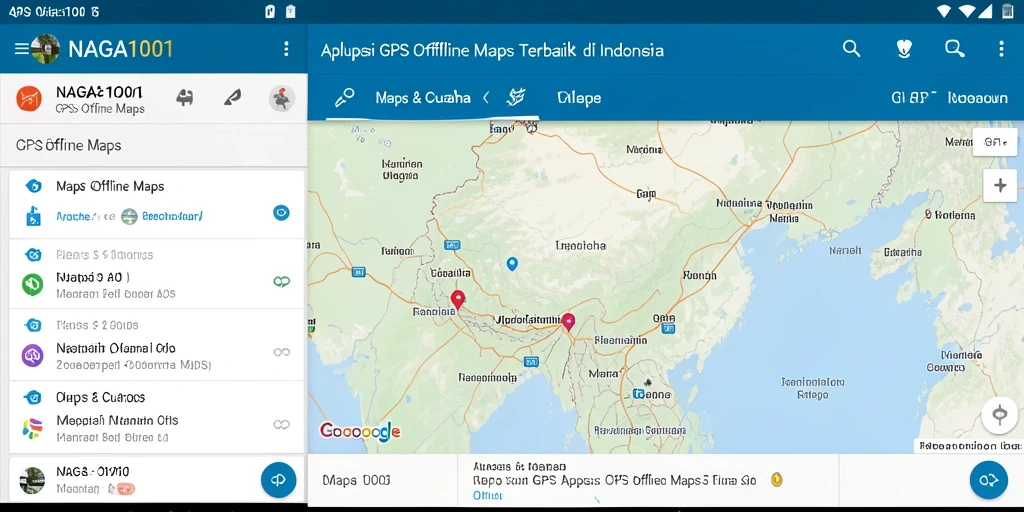 Tampilan antarmuka aplikasi NAGA1001 untuk navigasi offline.