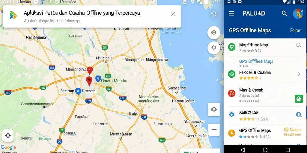 Antarmuka aplikasi PALU4D menampilkan peta offline dan fitur cuaca.